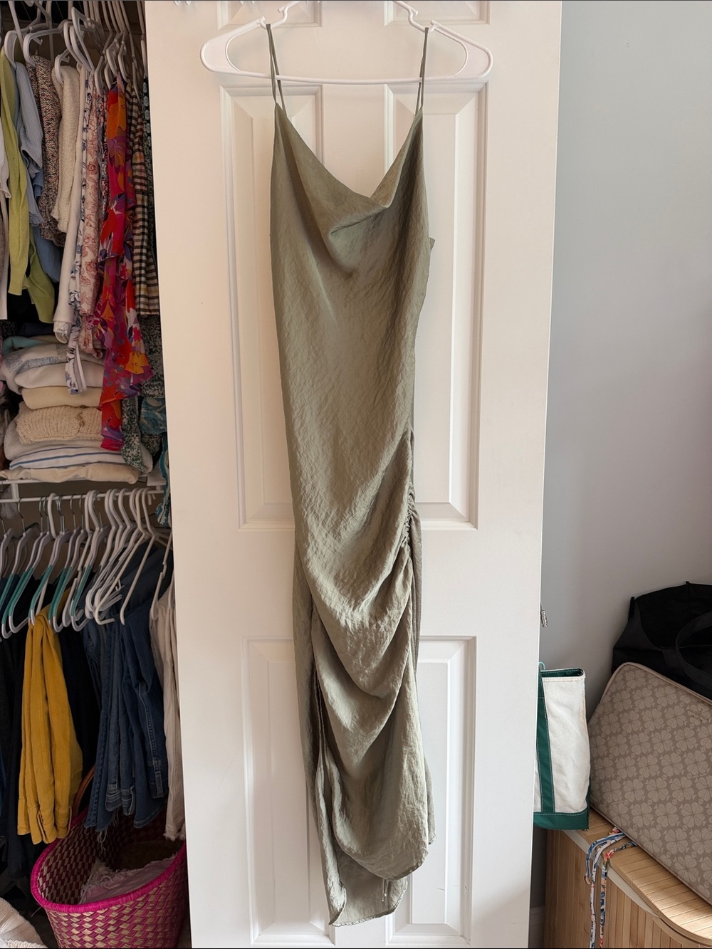 Zara Olive Green Cowl Neck Maxi Slip Dress